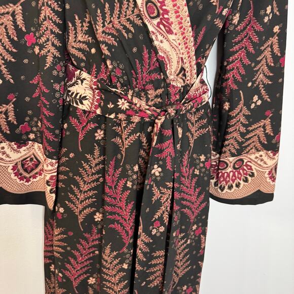 One September Jumpsuit  Wide Leg Wrap Bodice Embroidered Black Burgundy Boho XS - Picture 7 of 14